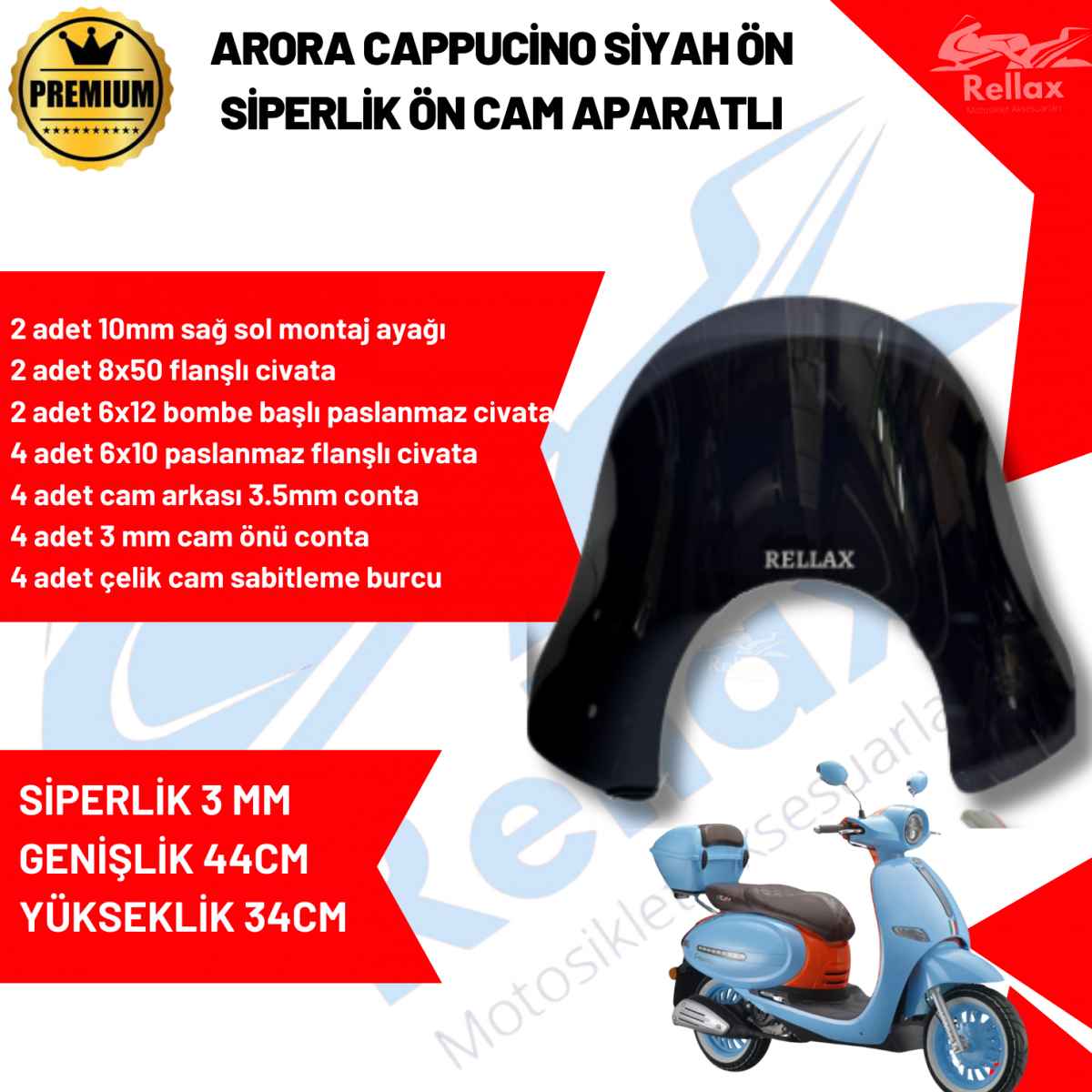 Arora Cappucino 50 125 Siyah Ön Siperlik Cam Alttan Aparatlı Siyah