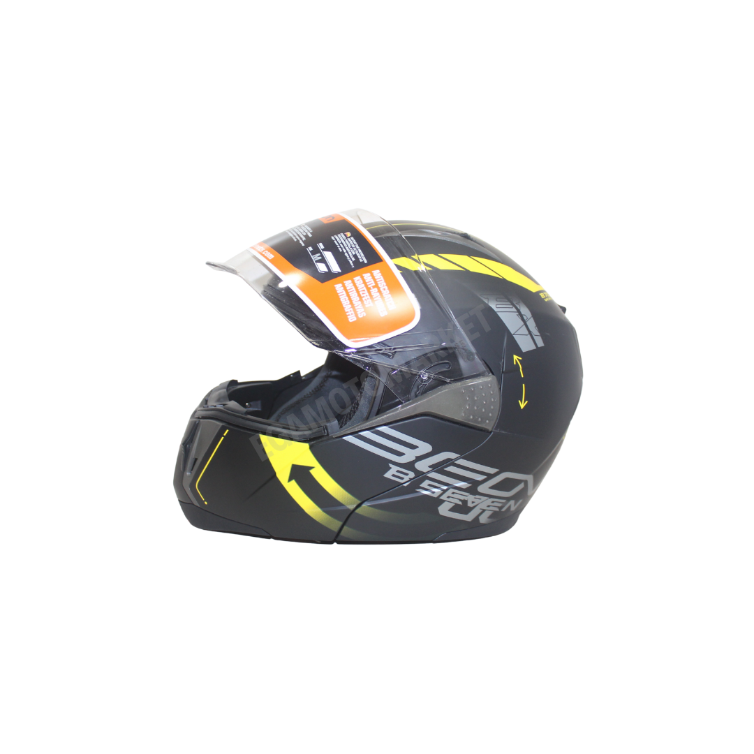 Beon Çene Açılır Siyah Sarı Kask – Ece R22.05 Onaylı M Beden (57-58 Cm)