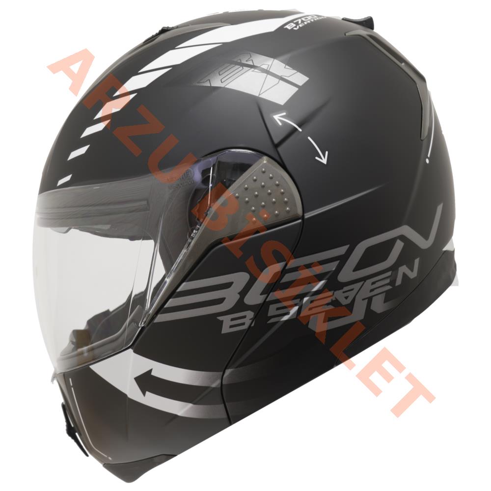 Beon Çene Açılır Vizörlü Kask B700 Siyah , Beyaz Vertıgo