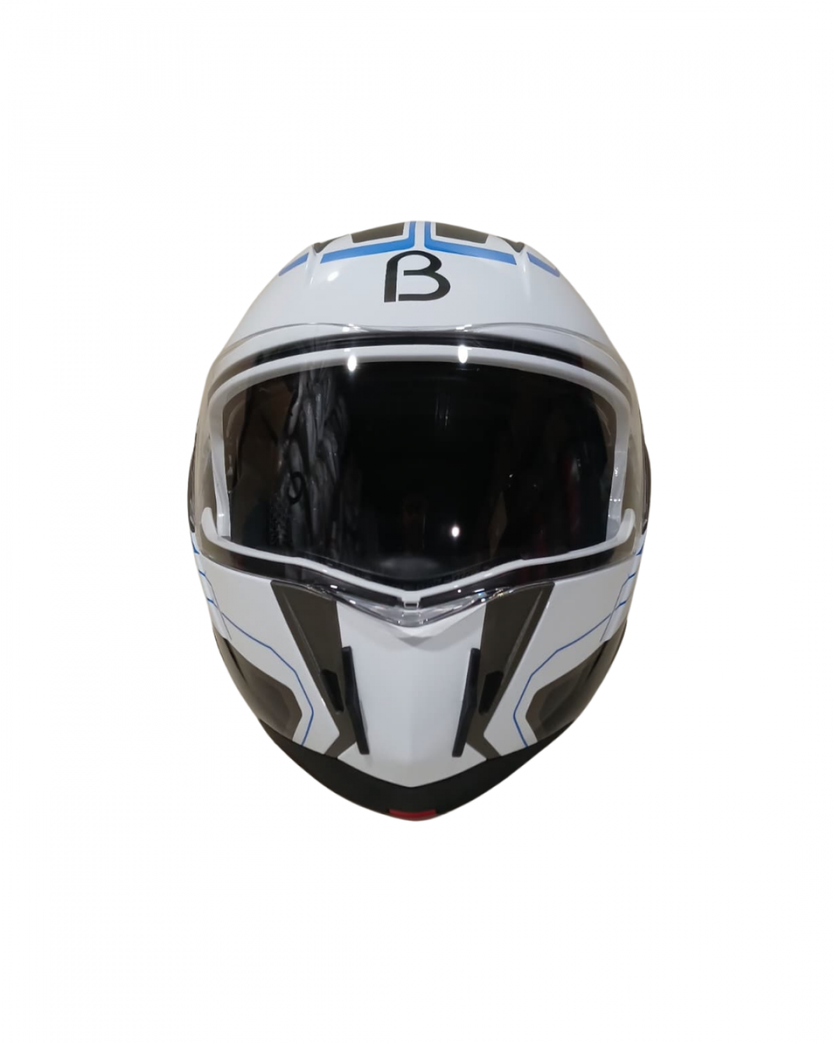 Beon Çene Açılır Vizörlü Kask Beyaz , Mavi B-shock