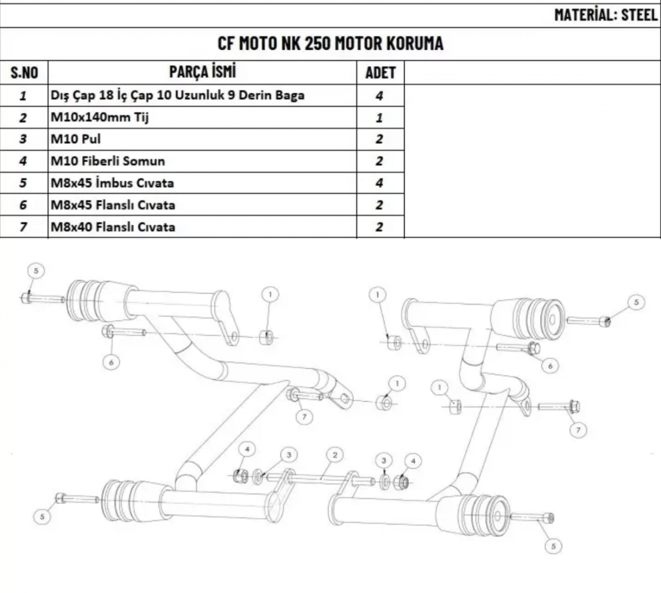 Cf Moto 250nk Motor Koruma Demiri Takım (2018-2025)
