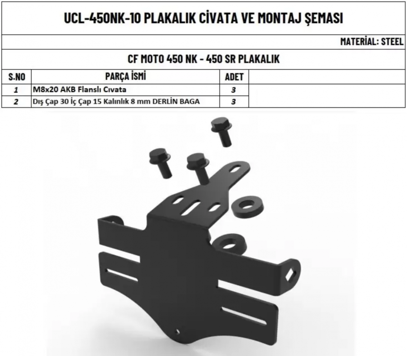 Cf Moto 450nk / 450sr Plakalık Braketi Tutucu