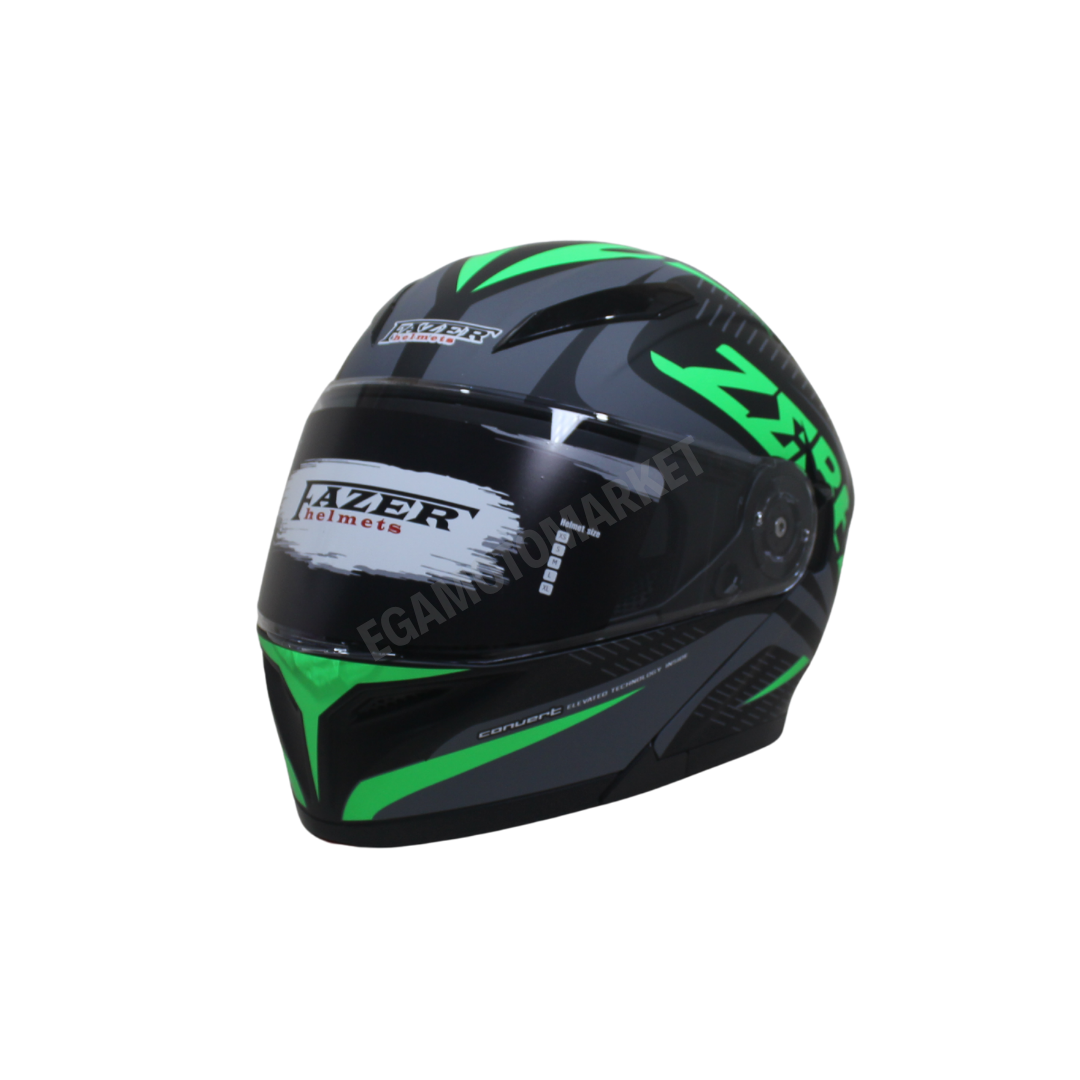 Fazer Helmet Zebra Flourosan Green Full Face Çene Açılır Kask – Ce Belgeli, Siyah Güneş Vizörlü