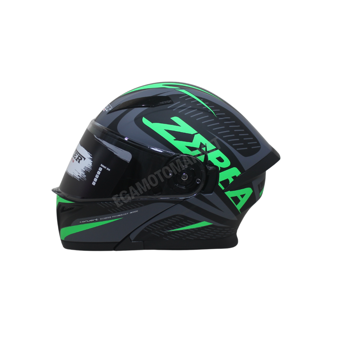Fazer Helmet Zebra Flourosan Green Full Face Çene Açılır Kask – Ce Belgeli, Siyah Güneş Vizörlü