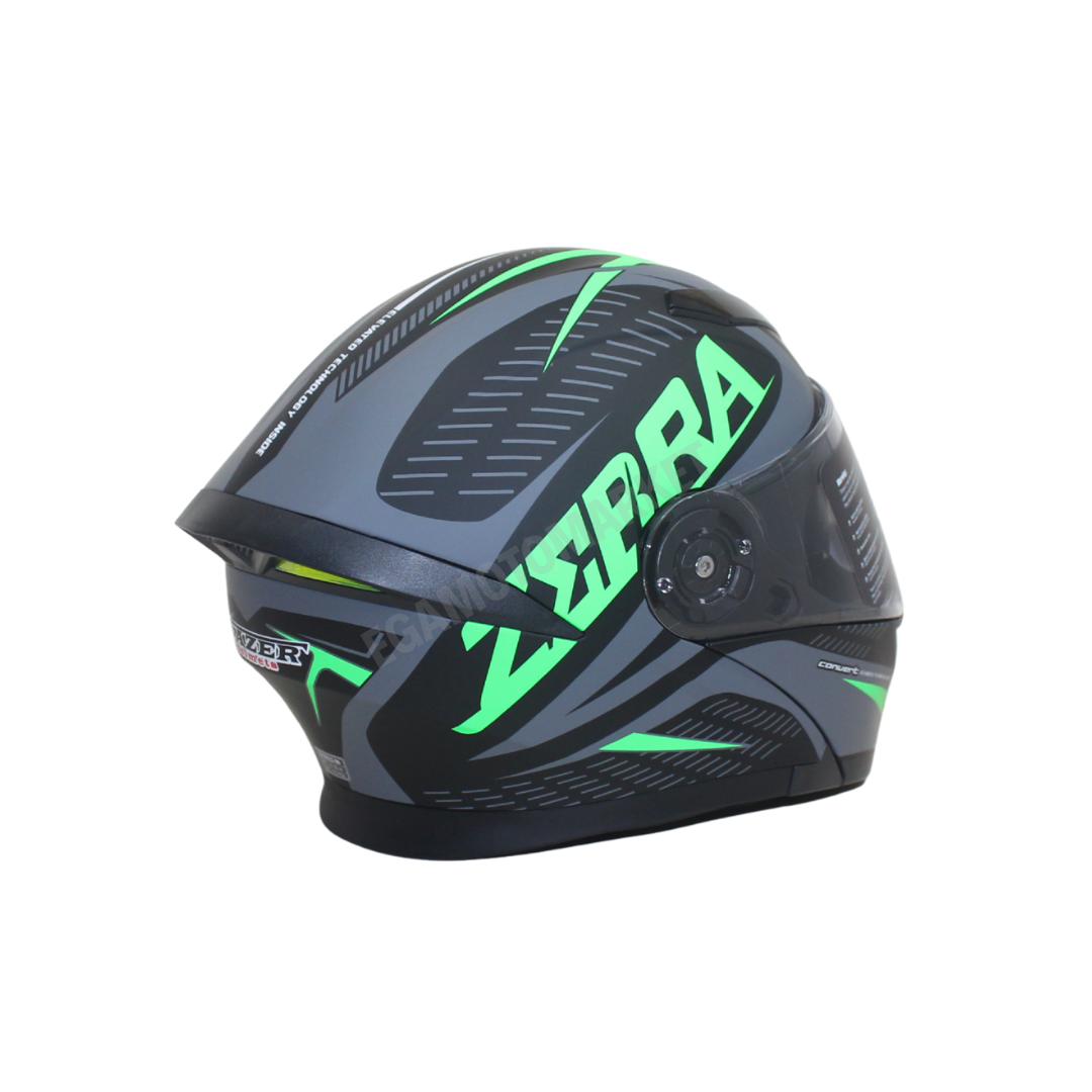 Fazer Helmet Zebra Flourosan Green Full Face Çene Açılır Kask – Ce Belgeli, Siyah Güneş Vizörlü