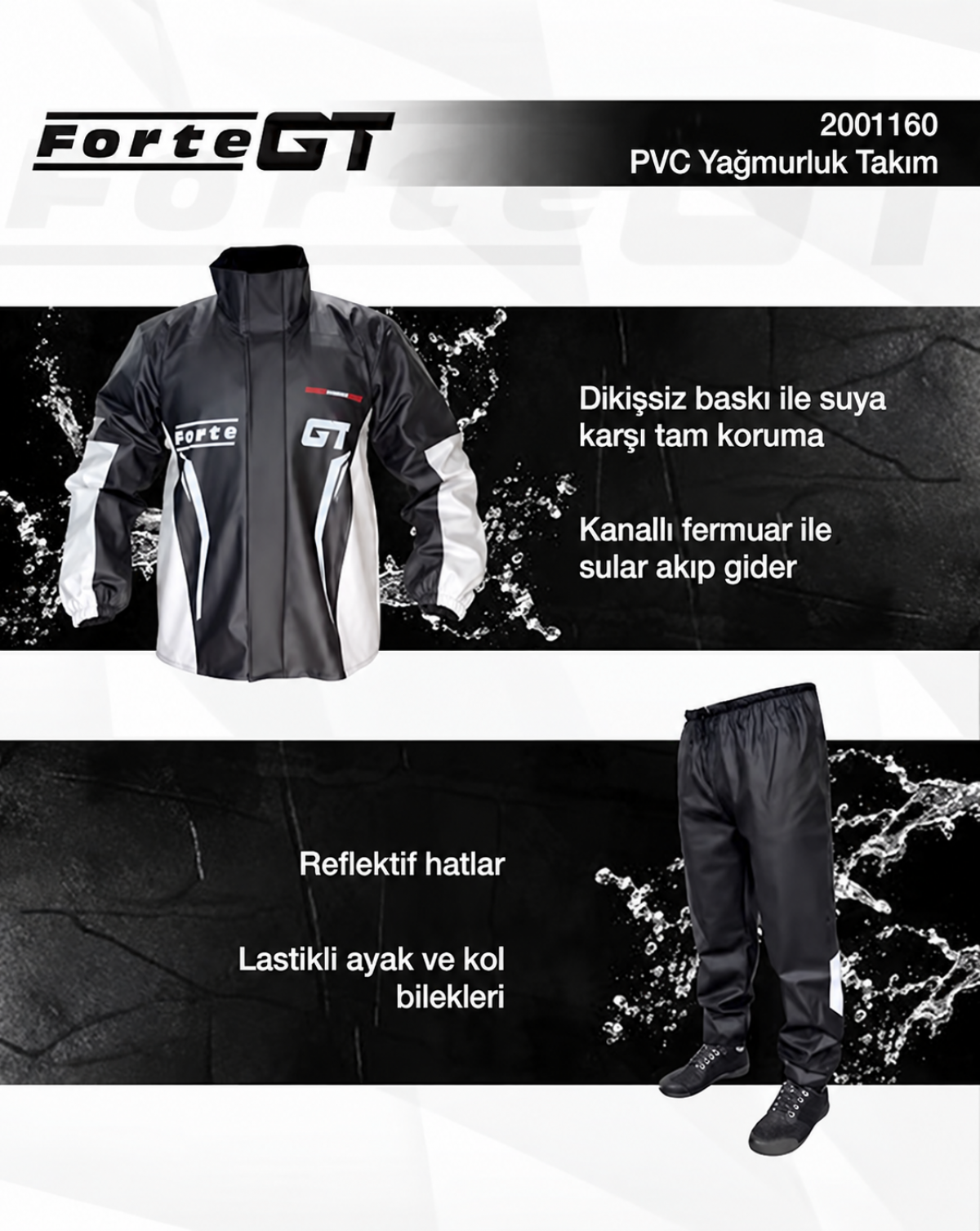 Forte Gt 2001160 Pvc Yağmurluk Takım Siyah Taş