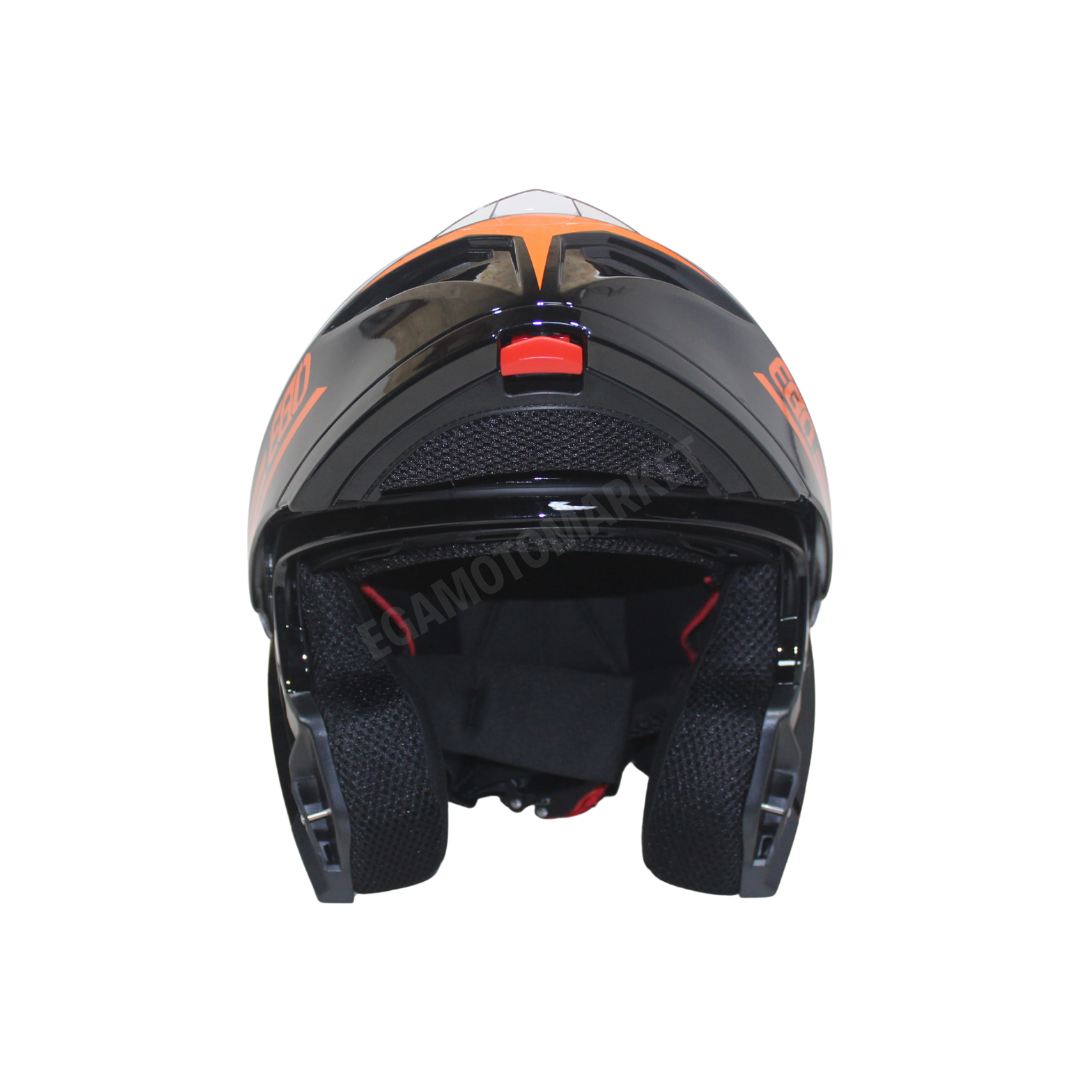 Fr-965 Ego29 Glossy Flourosan Red Çene Açılır Kask – Siyah,turuncu Güneş Vizörlü, Ce