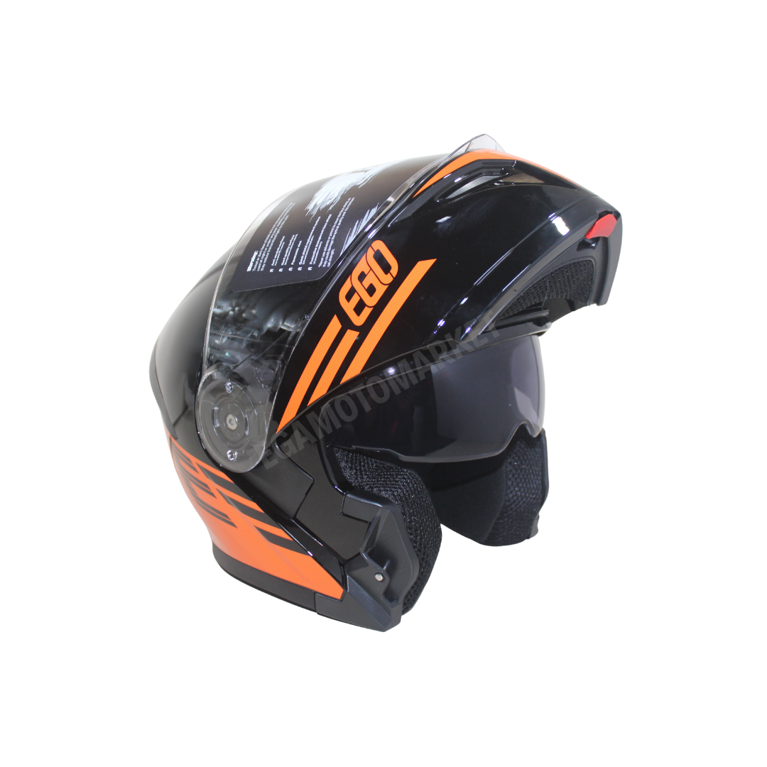 Fr-965 Ego29 Glossy Flourosan Red Çene Açılır Kask – Siyah,turuncu Güneş Vizörlü, Ce