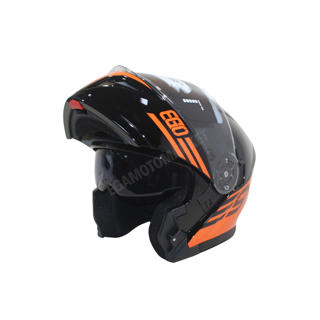 Fr-965 Ego29 Glossy Flourosan Red Çene Açılır Kask – Siyah,turuncu Güneş Vizörlü, Ce