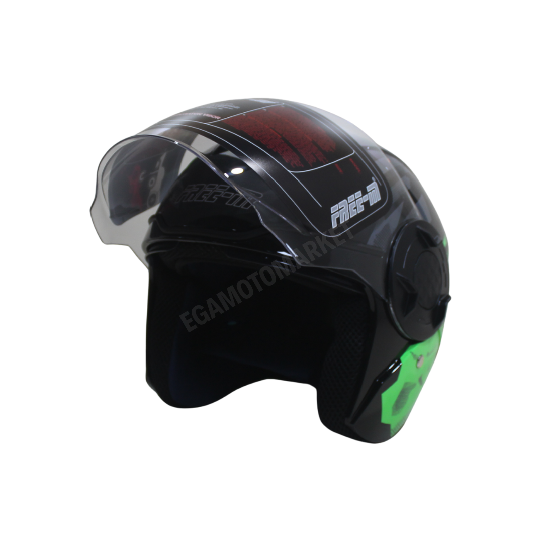 Freem Fr-665 Green Yarım Camlı Kask – Siyah,yeşil Güneş Vizörlü, Ce