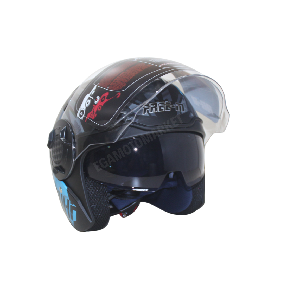 Freem Fr-665 Mat Turkuaz Yarım Camlı Kask – Siyah Mavi Güneş Vizörlü, Ce