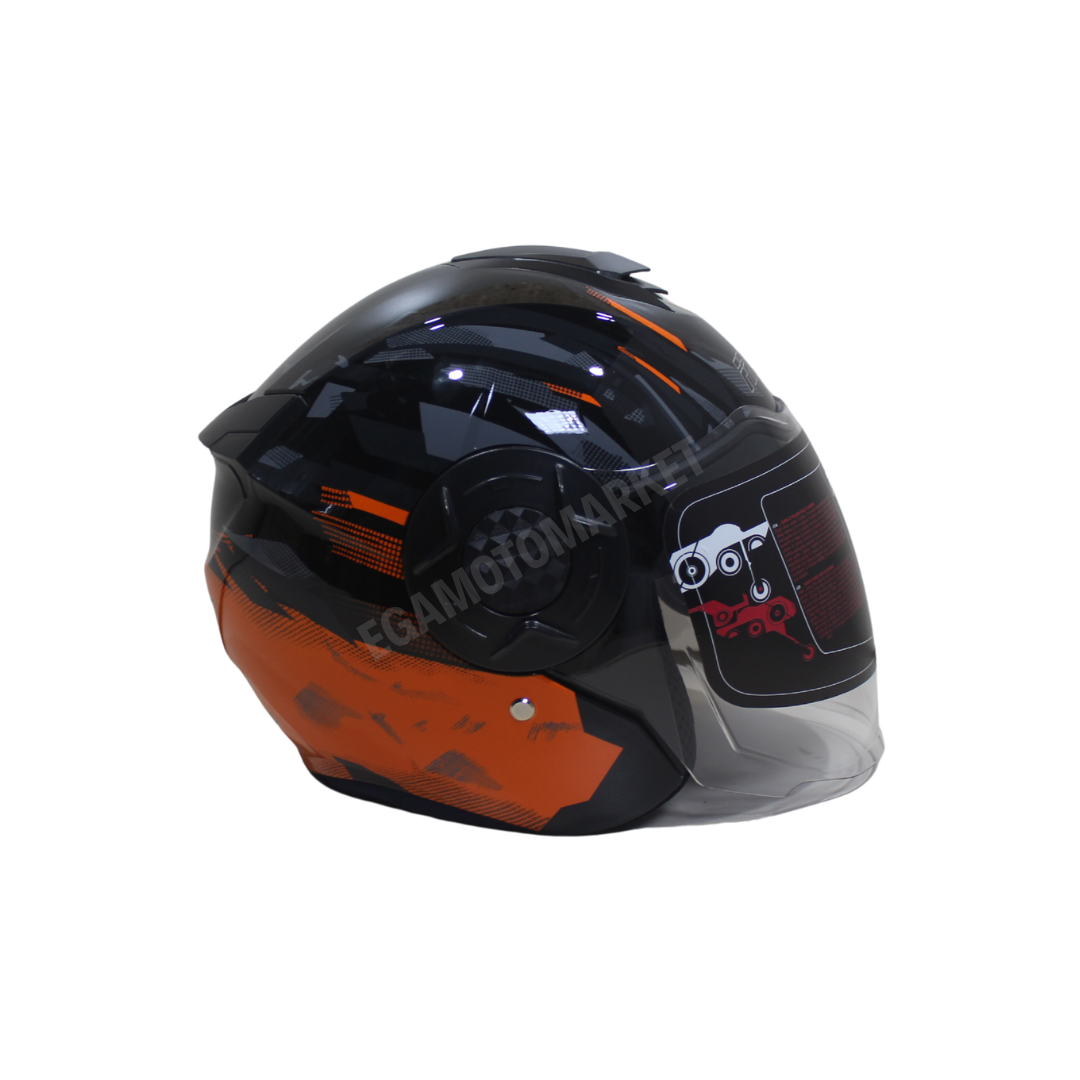 Freem Fr-665 Orange Arrow Yarım Camlı Kask – Turuncu,siyah Güneş Vizörlü, Ce