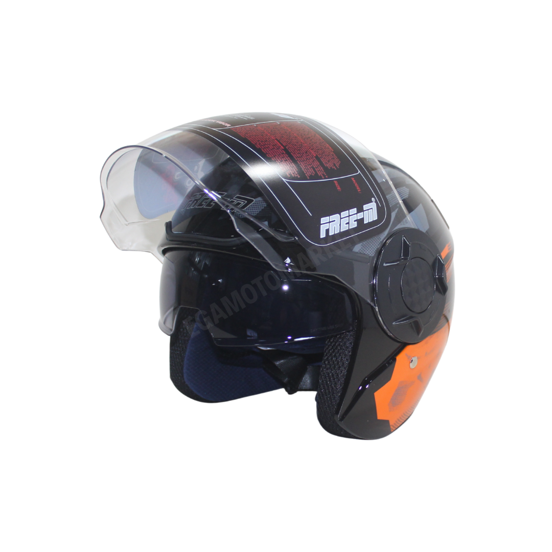 Freem Fr-665 Orange Arrow Yarım Camlı Kask – Turuncu,siyah Güneş Vizörlü, Ce