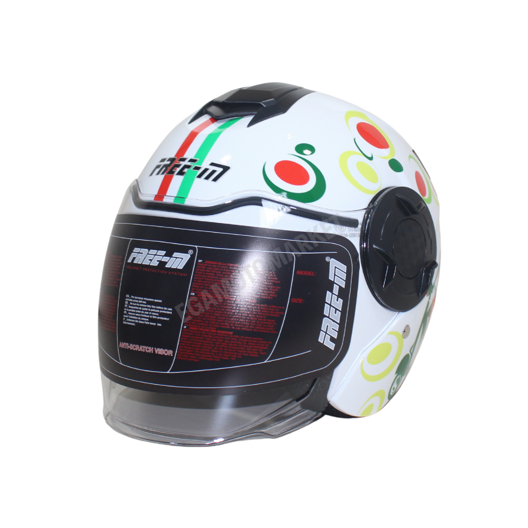 Freem Fr-665 Spring White Yarım Camlı Kask – Beyaz Desenli Güneş Vizörlü, Ce