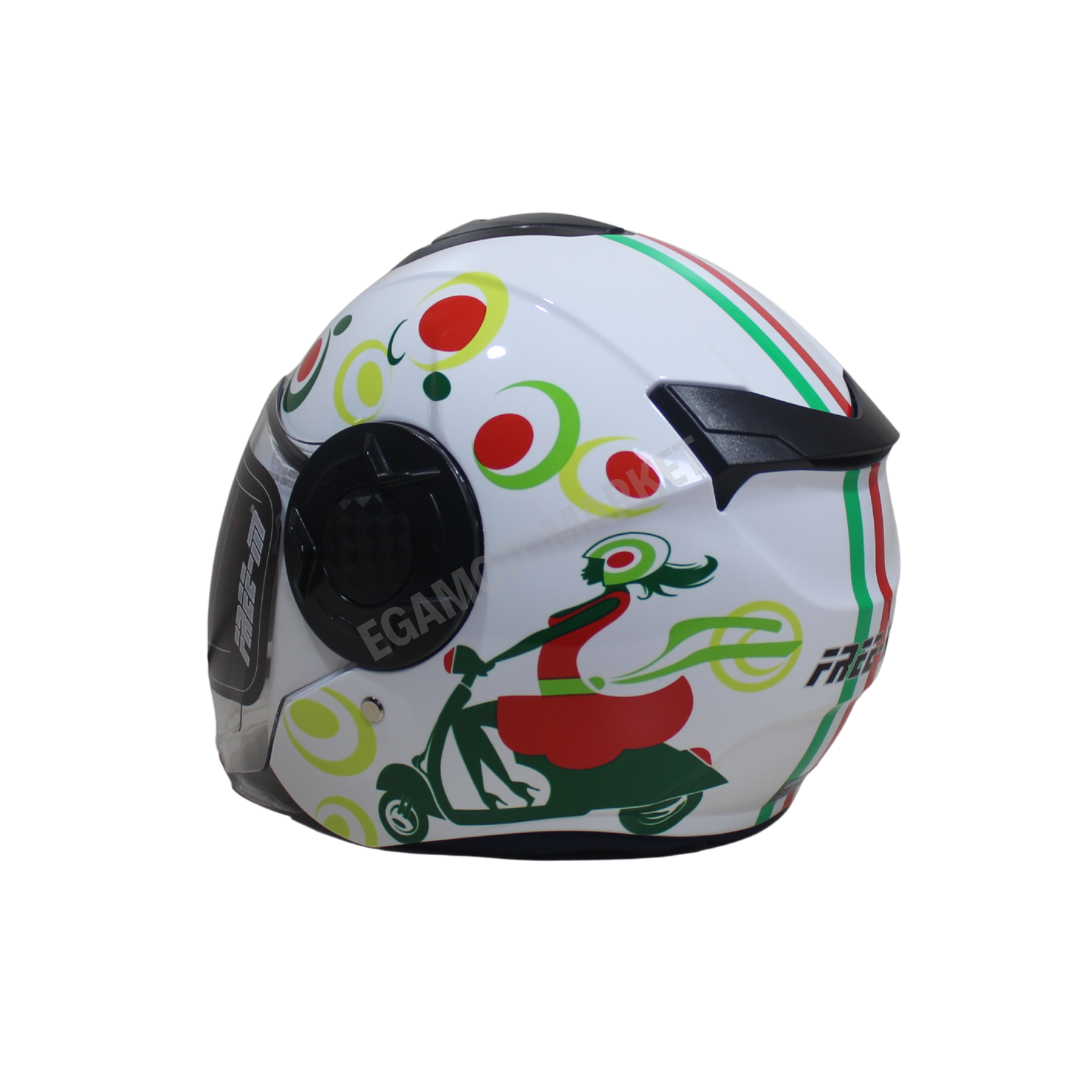 Freem Fr-665 Spring White Yarım Camlı Kask – Beyaz Desenli Güneş Vizörlü, Ce