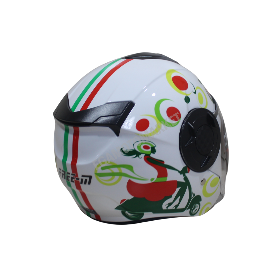 Freem Fr-665 Spring White Yarım Camlı Kask – Beyaz Desenli Güneş Vizörlü, Ce