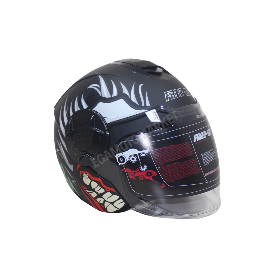 Freem Fr-665 X-blades Mat Black Yarım Camlı Kask – Siyah Güneş Vizörlü, Ce