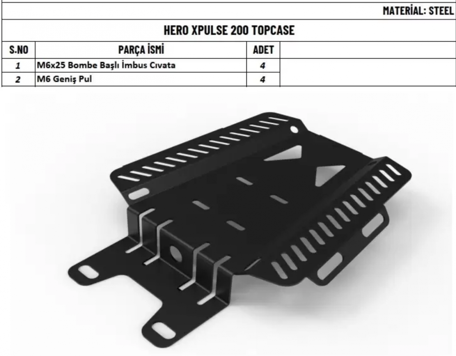 Hero X-pulse 200 Çanta Demiri Kulaksız (topcase)