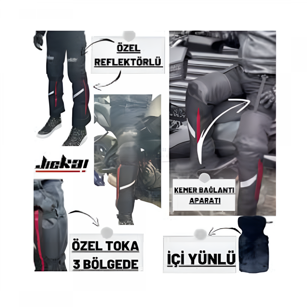 Jiekai Kışlık Yünlü Dizlik Koruma Reflektörlü Kemer Bağlantılı 3 Bölgede Toka