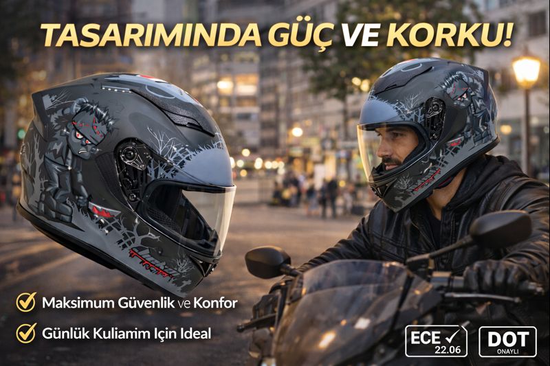 Jk Güneş Vizörlü Full Face Kask – Siyah / Gri