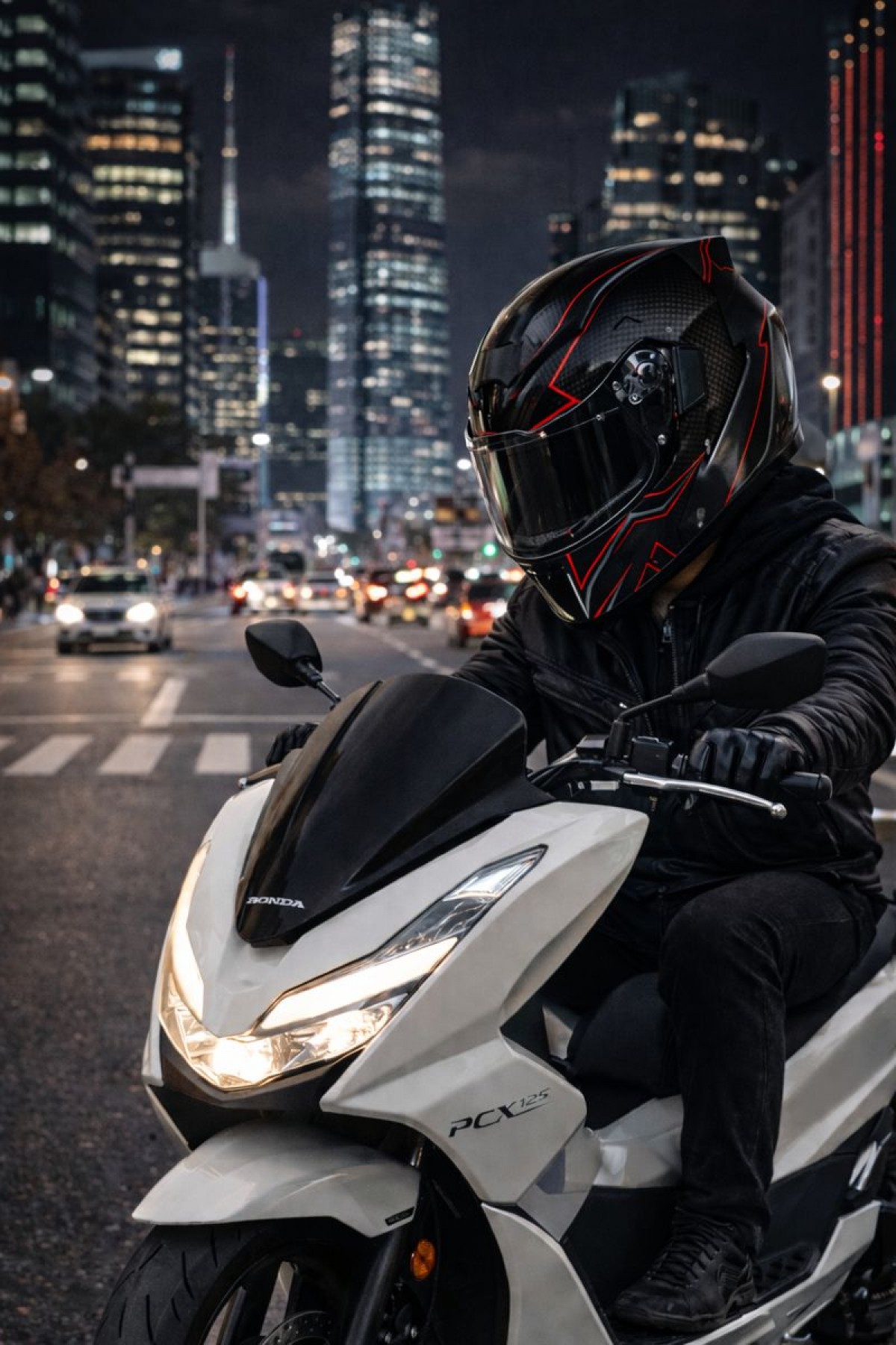 Kc Kırmızı Karbon Desenli Çene Açılır Motosiklet Kaskı