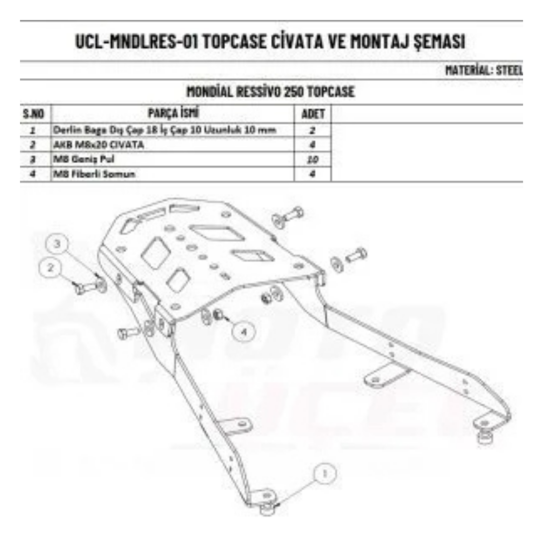 Mondial Ressivo 125 / 250 Çanta Demiri (topcase)