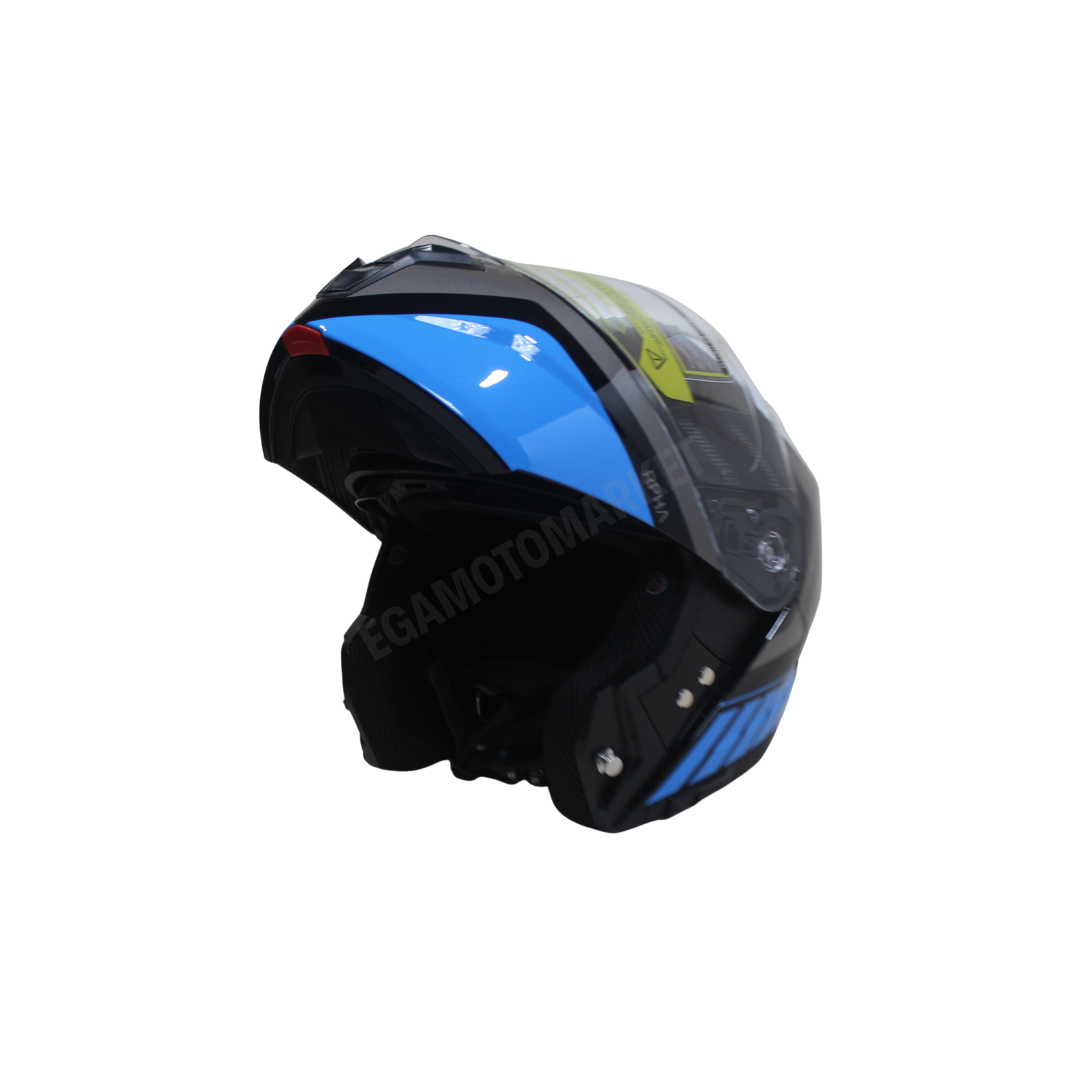 Mt Helmet M-966 Wx91 Çene Açılır Kask Black Blue – Siyah Mavi Güneş Vizörlü, Ce , Abs
