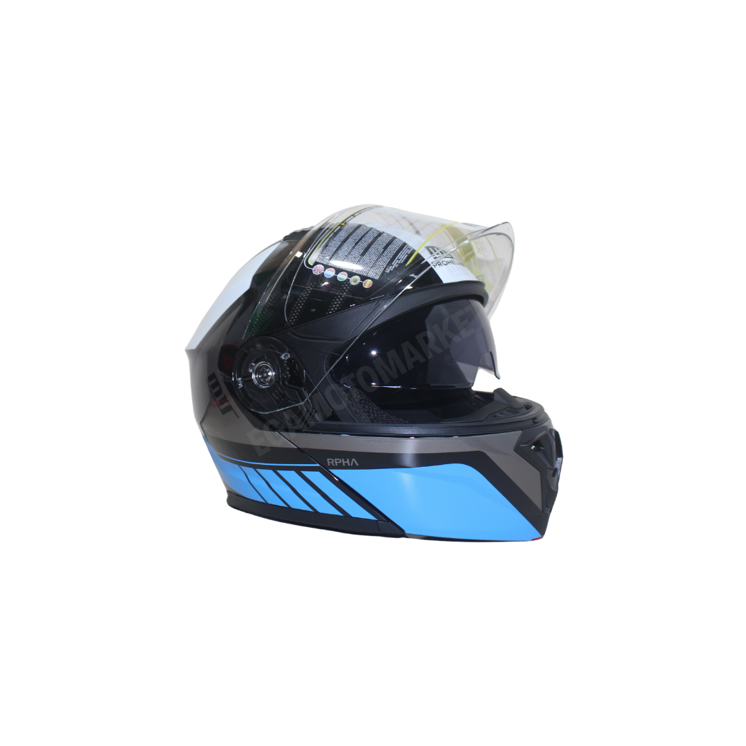 Mt Helmet M-966 Wx91 Çene Açılır Kask Black Blue – Siyah Mavi Güneş Vizörlü, Ce , Abs