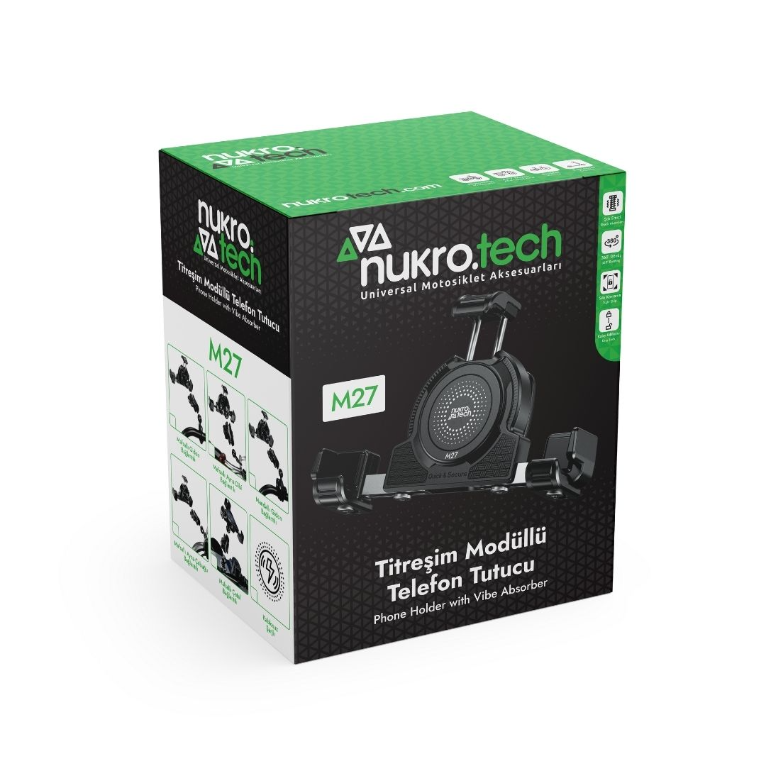 Nukrotech M27 Ayna Dibi Bağlantılı Titreşim Modüllü Telefon Tutucu