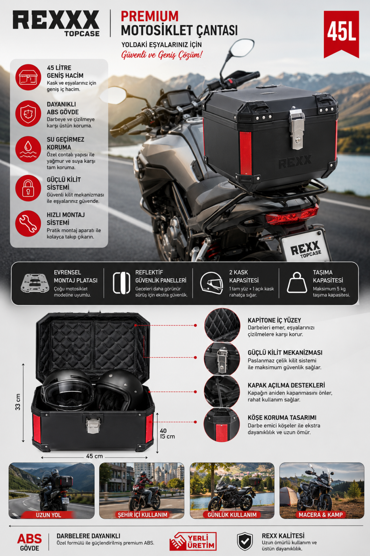 (rexx-pro) Motosiklet Arka Çantası (45 Litre)