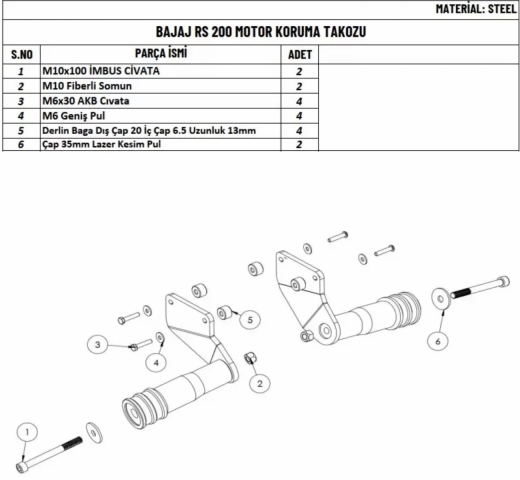 Bajaj Pulsar 200rs Motor Koruma Takoz Seti (2014-2024)