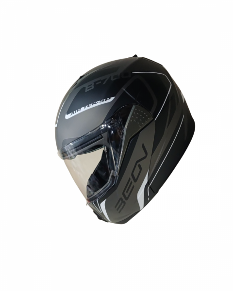Beon Çene Açılır Vizörlü Kask B700 Air Tek Siyah , Gri