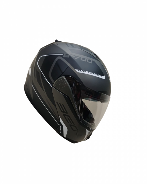 Beon Çene Açılır Vizörlü Kask B700 Air Tek Siyah , Gri