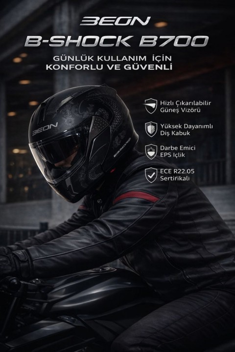 Beon Çene Açılır Vizörlü Kask B700 Ejderha Desen