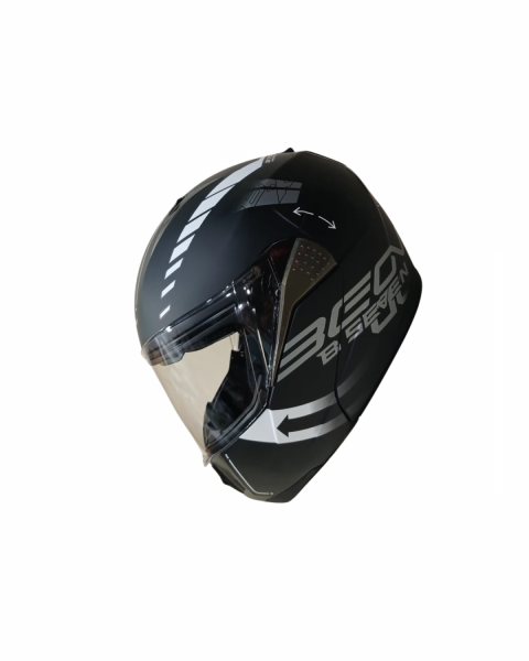 Beon Çene Açılır Vizörlü Kask B700 Siyah , Beyaz Vertıgo