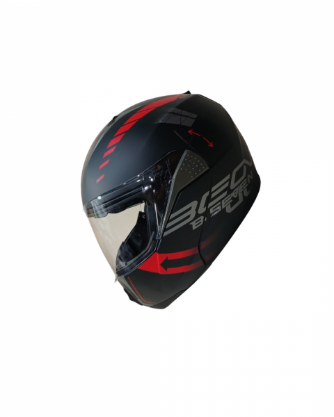 Beon Çene Açılır Vizörlü Kask B700 Siyah , Kırmızı Vertigo