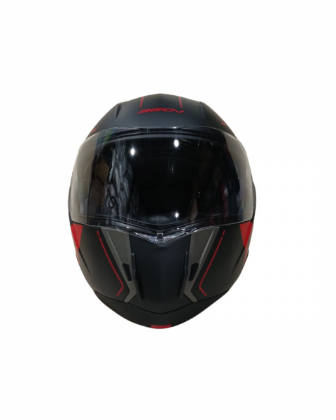 Beon Çene Açılır Vizörlü Kask B700 Siyah , Kırmızı Vertigo