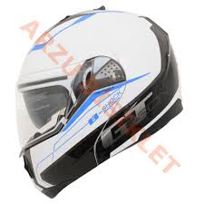 Beon Çene Açılır Vizörlü Kask Beyaz , Mavi B-shock