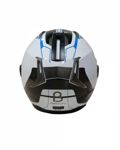 Beon Çene Açılır Vizörlü Kask Beyaz , Mavi B-shock