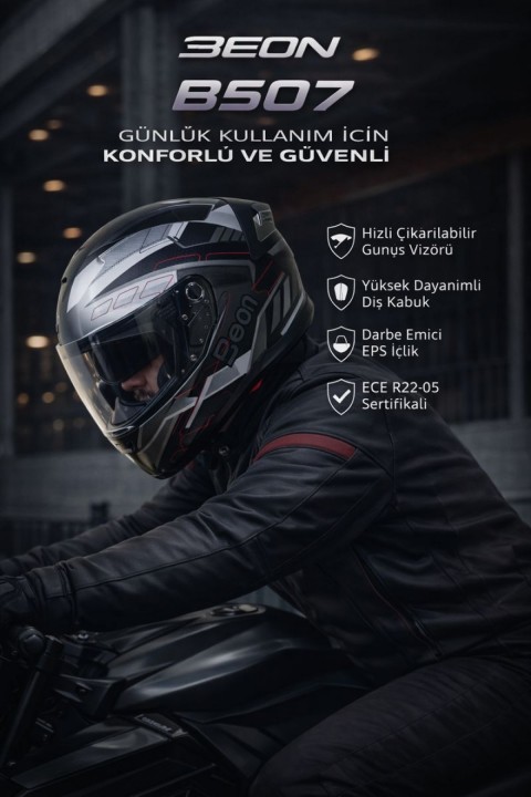 Beon Kapalı Kask (full Face) B507 Siyah,beyaz,gri