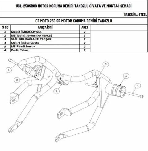 Cf Moto 250sr Etraf Motor Koruma Demiri Takım (takozlu), (2020-2025)