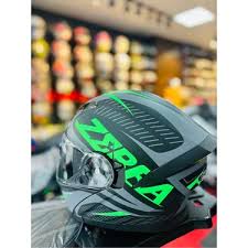 Fazer Zebra Flourosan Green Full Face Çene Açılır Kask – Ce Belgeli, Siyah Güneş Vizörlü
