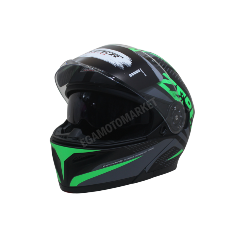 Fazer Helmet Zebra Flourosan Green Full Face Çene Açılır Kask – Ce Belgeli, Siyah Güneş Vizörlü