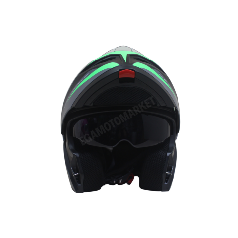 Fazer Helmet Zebra Flourosan Green Full Face Çene Açılır Kask – Ce Belgeli, Siyah Güneş Vizörlü