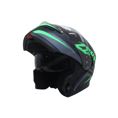 Fazer Helmet Zebra Flourosan Green Full Face Çene Açılır Kask – Ce Belgeli, Siyah Güneş Vizörlü
