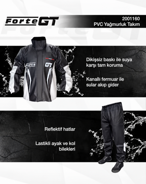 Forte Gt 2001160 Pvc Yağmurluk Takım Siyah Taş