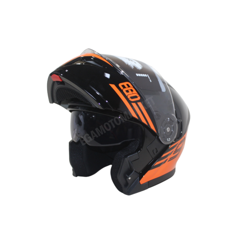 Fr-965 Ego29 Glossy Flourosan Red Çene Açılır Kask – Siyah,turuncu Güneş Vizörlü, Ce