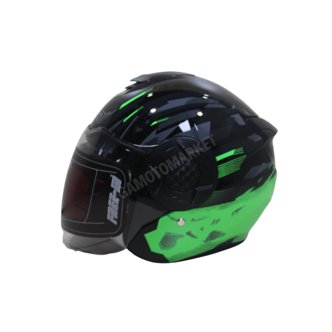 Freem Fr-665 Green Yarım Camlı Kask – Siyah,yeşil Güneş Vizörlü, Ce