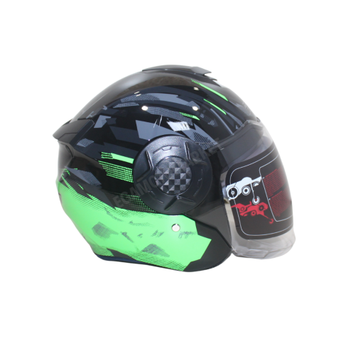 Freem Fr-665 Green Yarım Camlı Kask – Siyah,yeşil Güneş Vizörlü, Ce