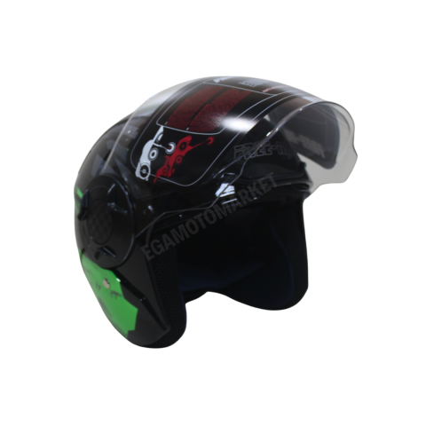 Freem Fr-665 Green Yarım Camlı Kask – Siyah,yeşil Güneş Vizörlü, Ce